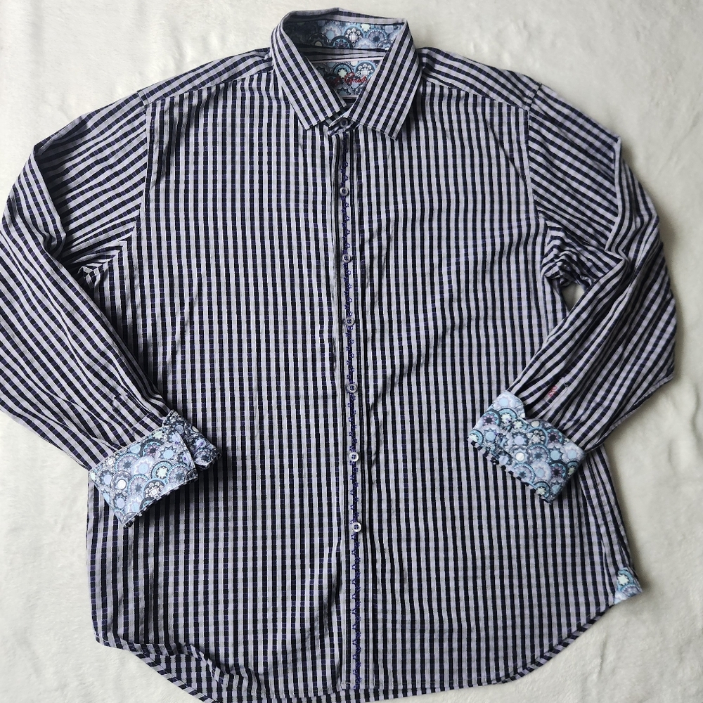 Robert‎ Graham Men XXL Plaid Long Sleeve Button Up Purple Flip Cuff Shirt